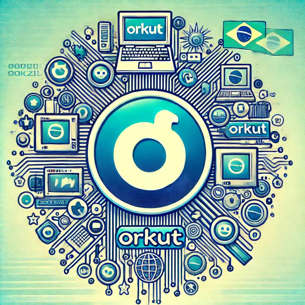 Logotipo digital do Orkut com elementos nostálgicos da internet brasileira, representando o legado do Orkut no Brasil.